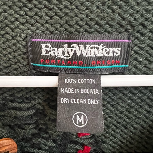 80s EARLY WINTERS Heavy Cotton Ski Poles Boot Knit Cardigan Sweater Green size M - Picture 5 of 5